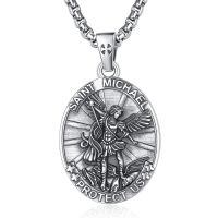 wholesale 925 Sterling Silver Patron Saint Medal Amulet Necklace for Men 2 5mm 22 +2 Chain-A17-Saint Michael