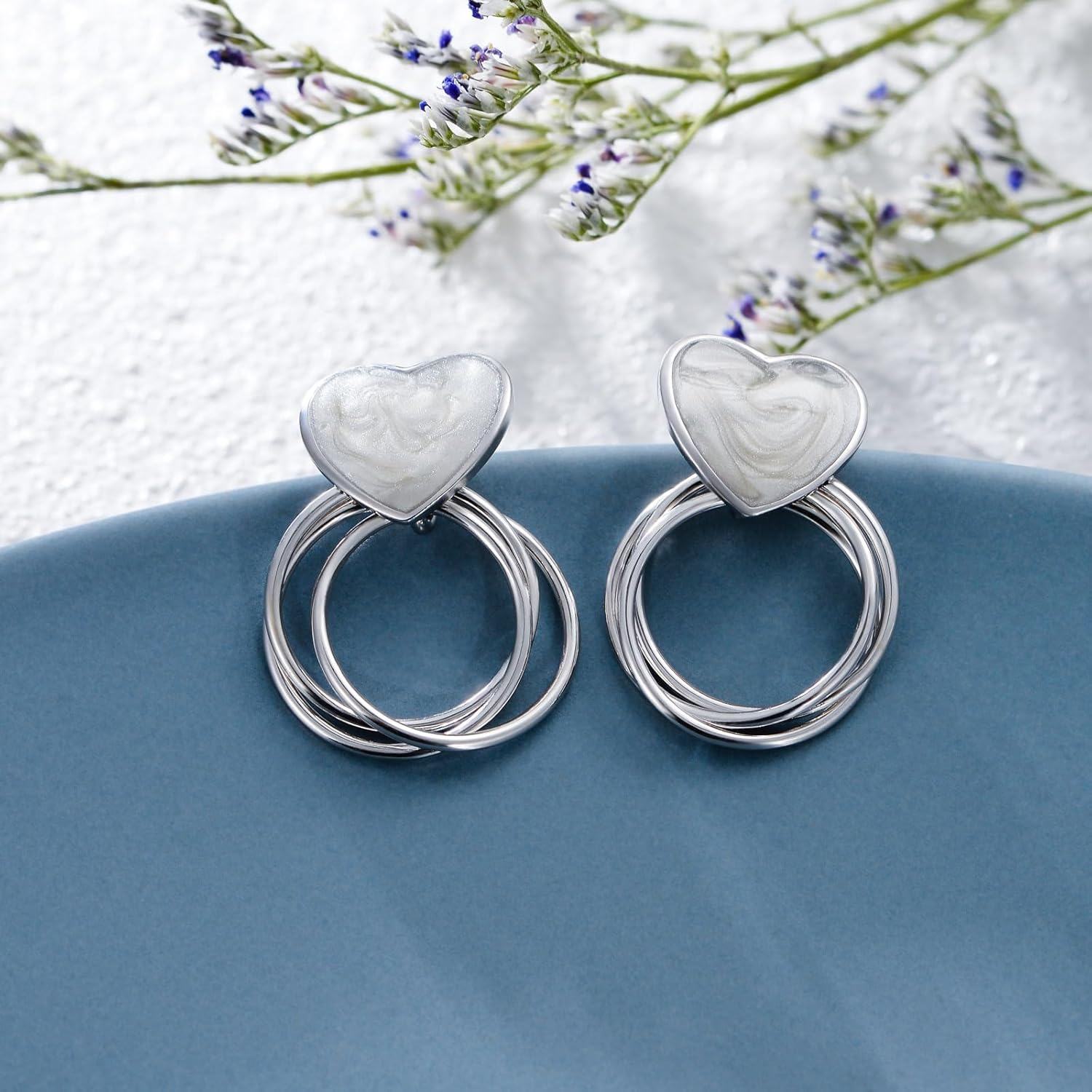 Silver Heart-Shaped Stone Studs - Minimalist 925 Sterling Silver Jewelry-0-3