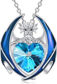 wholesale 925 Sterling Silver Crystal Dragon Necklace with Heart Birthstone Pendant-09-Sep