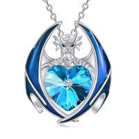 wholesale 925 Sterling Silver Crystal Dragon Necklace with Heart Birthstone Pendant-09-Sep