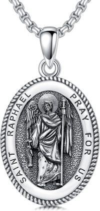 wholesale Sterling Silver Saint Medal Oval Necklace for Men Women Religious Jewelry-12-St Raphael Medal