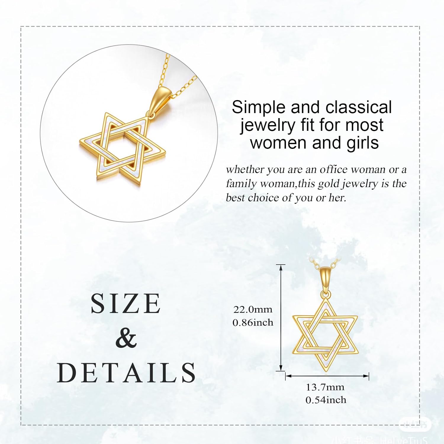  14K Gold White Opal Star of David Pendant Jewelry Gift for Women ( )-0-4