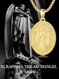 wholesale 925 Sterling Silver Saint Raphael Pendant Necklace Gold Plated Oval Charm-0-4