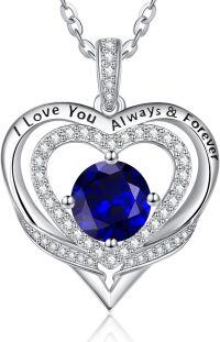 wholesale S925 Sterling Silver & 18K White Gold Plated Sapphire Birthstone Necklace - I Love You Always Forever Engraved Romantic Gift for Women-09-Sept