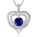 wholesale S925 Sterling Silver & 18K White Gold Plated Sapphire Birthstone Necklace - I Love You Always Forever Engraved Romantic Gift for Women-0-0