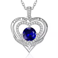 wholesale S925 Sterling Silver & 18K White Gold Plated Sapphire Birthstone Necklace - I Love You Always Forever Engraved Romantic Gift for Women-09-Sept