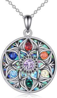 wholesale 925 Sterling Silver Multi-Color Crystal Round Celtic Knot Heart Pendant Necklaces for Women-lotus chakras