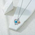wholesale 925 Sterling Silver Turquoise Heart & Rose Gold Plated Flower Pendant Necklace for Women-0-2