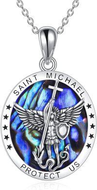 wholesale 925 Sterling Silver Saint Michael Pendant with Labradorite Stone and Cross Protection Charm Necklace for Men Women 18 + Extender Chain-Saint Michael Necklace