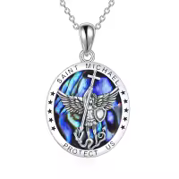 wholesale 925 Sterling Silver Saint Michael Pendant with Labradorite Stone and Cross Protection Charm Necklace for Men Women 18 + Extender Chain-Saint Michael Necklace