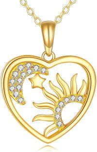wholesale 14K Gold Heart-Shaped Celestial Sun & Moon Stars Pendant Necklaces for Women  Ideas-Heart Sun Moon Star