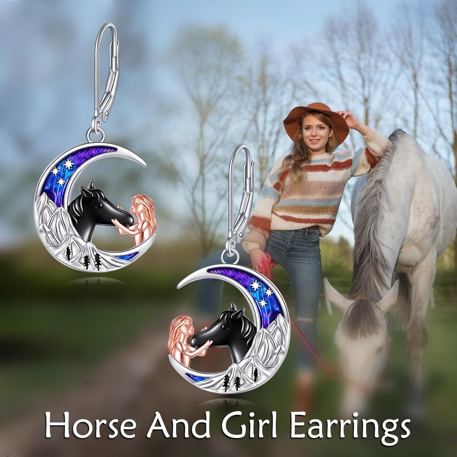 wholesale 925 Sterling Silver Purple Abalone Shell Moonstone Horse Dangle Earring & Pendant Set for Women's Gifts-0-2