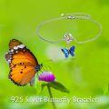 wholesale 925 Sterling Silver Blue Enamel Butterfly Flower Charm Anklet Bracelets for Women Girl's-0-5