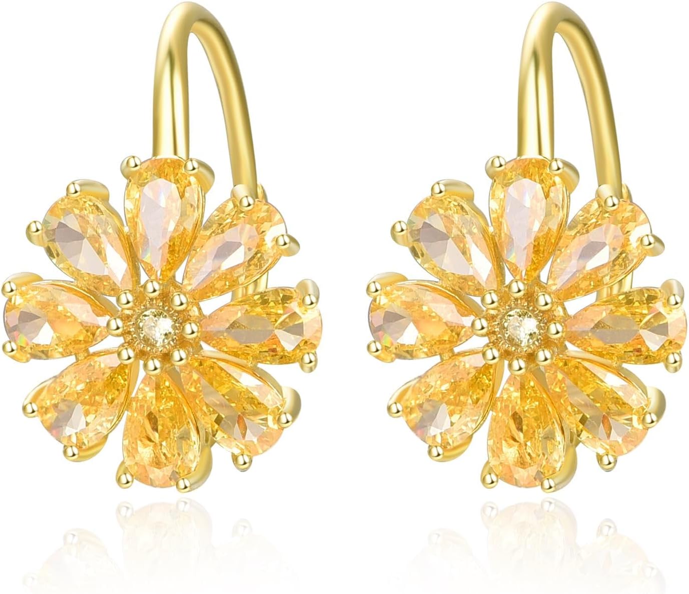 daisy♡14kgf Wholesale 14K Gold Daisy Dangle Earrings with Crystal, 12mm