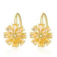 wholesale 925 Sterling Silver Flower Drop Earrings Wholesale With Yellow Gemstones-Yellow
