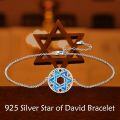 wholesale 925 Sterling Silver Blue Opal Star of David Charm Bracelet for Women Girls Gifts-0-5