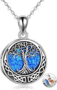 wholesale Sterling Silver Tree of Life Locket Necklace for Women Wife Girlfriend-Style E(blue opal)