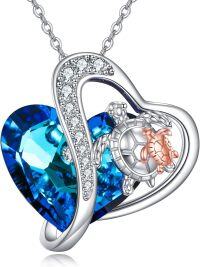 wholesale 925 Sterling Silver Heart-Shaped Blue Crystal Sea Turtle Pendant Necklaces for Mom & Daughter Gift Set-Turtle