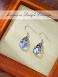 wholesale 925 Sterling Silver Rainbow Moonstone Drop Earrings Oxidized Vintage Filigree Hollow Dangle-0-2