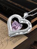 wholesale 925 Sterling Silver Purple Crystal Heart Love Knot Pendant Necklace for Women Gifts-0-4