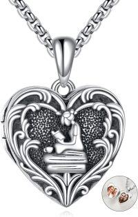 wholesale 925 Sterling Silver Heart Shaped Photo Locket Pendant Necklace Gifts for Women-Book Lover