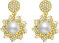 wholesale Gold 925 Sterling Silver Pearl and Cubic Zirconia Geometric Dangle Earrings for Women-0-0