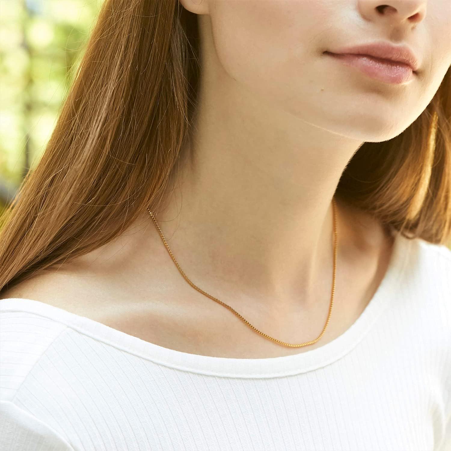 10K Gold Box Chain Necklace - 18 Length 3MM Width w/ Lobster Claw Clasp-0-4