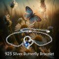 wholesale 925 Sterling Silver Blue Crystal Butterfly Charm Bracelet for Women-0-1