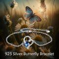 wholesale 925 Sterling Silver Blue Butterfly Heart Shaped Charm Bracelet I Love You Forever-0-1