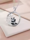 TOUPOP Sterling Silver Panda Necklace Bamboo Heart Pendant-0-2