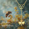 wholesale 925 Sterling Silver Honeycomb & Bee Lariat Y-Necklace with Chain 43cm Length-0-1