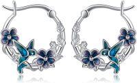 wholesale 925 Sterling Silver Hummingbird Hoop Earrings for Women Hypoallergenic s for Sensitive Ears-Hummingbird&Flower