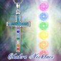 wholesale 925 Sterling Silver Turquoise Rainbow Stone Cross Chakra Pendant Necklace for Women-0-1