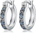 wholesale 925 Sterling Silver Blue Enamel Floral Huggie Hoop Earrings with Butterflies and Flowers-0-0