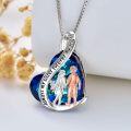 wholesale 925 Sterling Silver Blue Crystal Heart Pendant Necklace Gift for Sisters and Besties-0-3