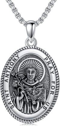 wholesale Sterling Silver Saint Medal Oval Necklace for Men Women Religious Jewelry-07-Saint Anthony Necklace