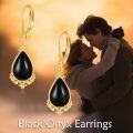 wholesale Gold-Plated 925 Sterling Silver Black Onyx Tear Drop Leverback Earrings-0-2