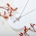 wholesale Sterling Silver & Lab-Grown Diamond Rose Cross Necklace for Women, 0.025ct, 18 Chain w/ Extender, Gift Box-0-2