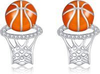 wholesale 925 Sterling Silver Basketball Hoop Studs Sporty  for Her-Basketball