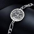 wholesale 925 Sterling Silver Saint Michael/Christopher Adjustable Medal Bracelet for Men Women Religious Protection Jewelry with 6mm Figaro Link (9+2)-0-3