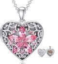 wholesale 925 Sterling Silver Pink Crystal Flower Heart Lockets Pendant Necklaces for Women and Girls with Adjustable Chain (Length: 46-73cm)-0-0