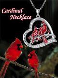 wholesale 925 Sterling Silver Red Enamel Cardinals in Love Heart Pendant Necklace for Women-0-2