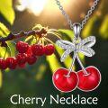 wholesale 925 Sterling Silver Double Red Cherry Bowknot Pendant Necklace for Women-0-5