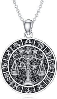 wholesale 925 Sterling Silver Libra Zodiac Sign Necklace with Black Enamel and Cubic Zirconia for Women Girls Astrology Gift 48cm Chain Length-Libra
