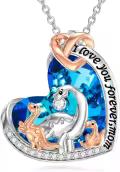wholesale 925 Sterling Silver I Love You Forever Heart Pendant w/ Blue Crystal & Dinosaurs - Gift for Mom-0-0