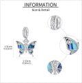wholesale 925 Sterling Silver Butterfly Charm with Blue Abalone Shell and Cubic Zirconia for Bracelets Breast Cancer Awareness Jewelry Religious Animal Gifts for Women Mom Grandma-0-4