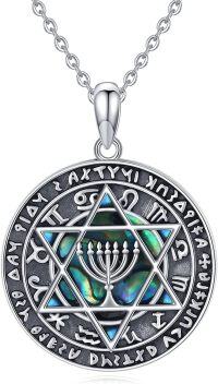 wholesale 925 Sterling Silver Star of David & Menorah Pendant Necklace - Jewish Messianic Seal Protection Jewelry for Hanukkah Gift-Star of David-Menorah