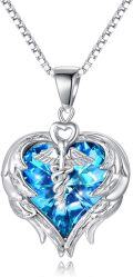 wholesale Sterling Silver Austrian Crystal Caduceus Angel Wing Heart Nurse Necklace-0-18