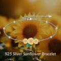 wholesale 925 Sterling Silver Yellow Gold Plated Sunflowers & Leaves Charm Anklet for Women-0-4