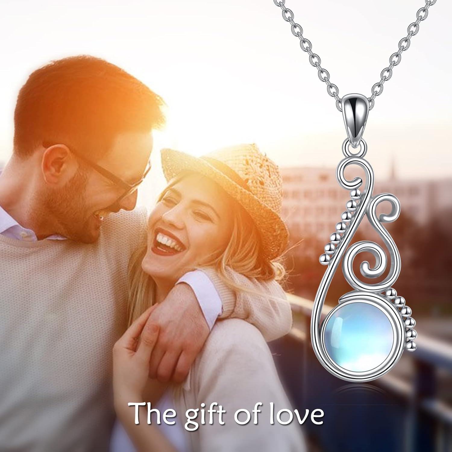 Sterling Silver Moonstone Flower Pendant Necklace for Women Teens-0-4